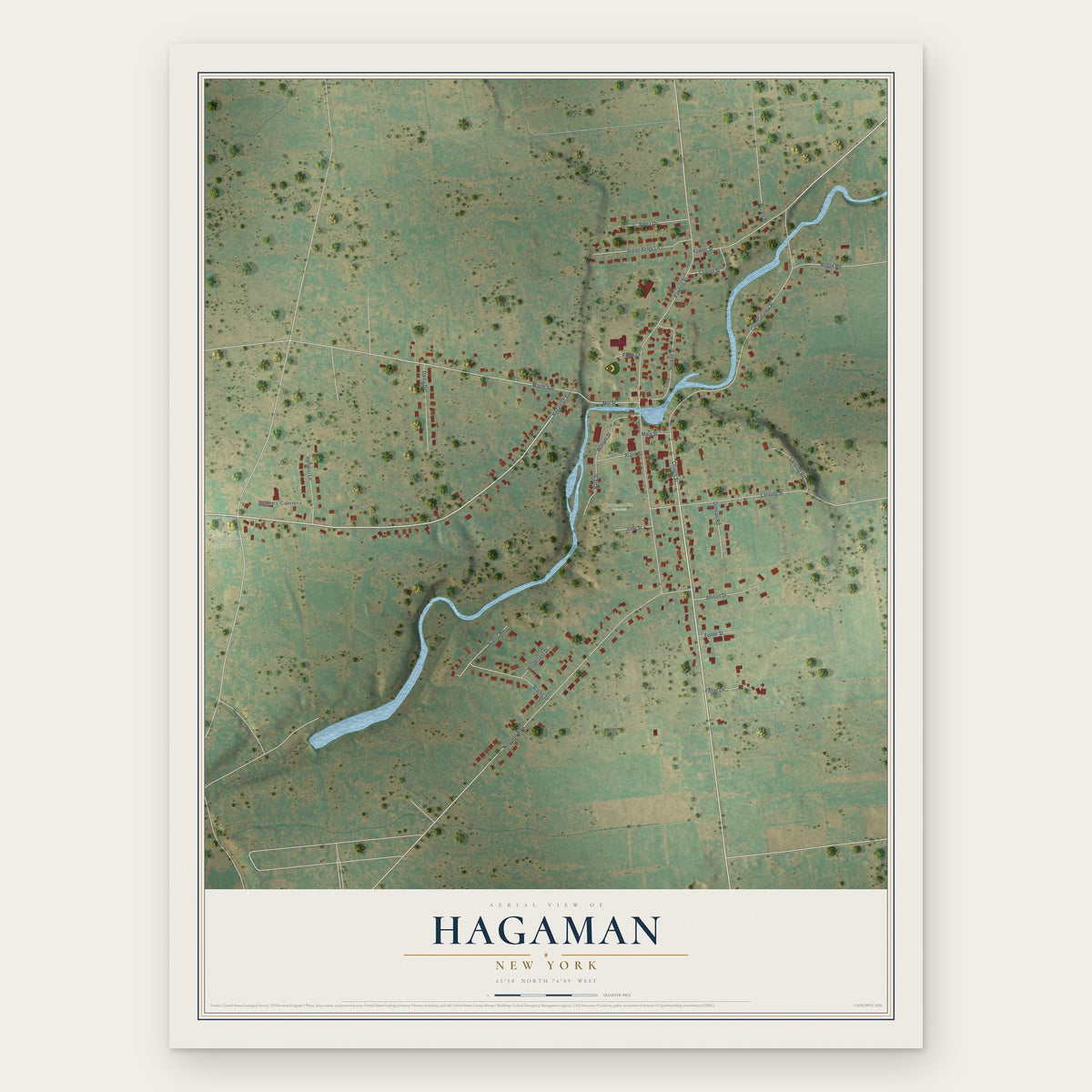 Hagaman, New York map print, the full design