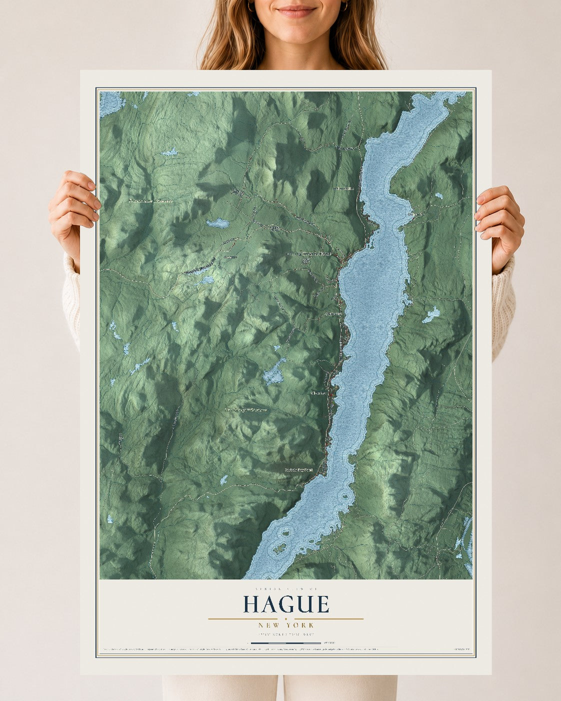 Hague, New York map print, 24" x 36" Archival Matte Print mockup