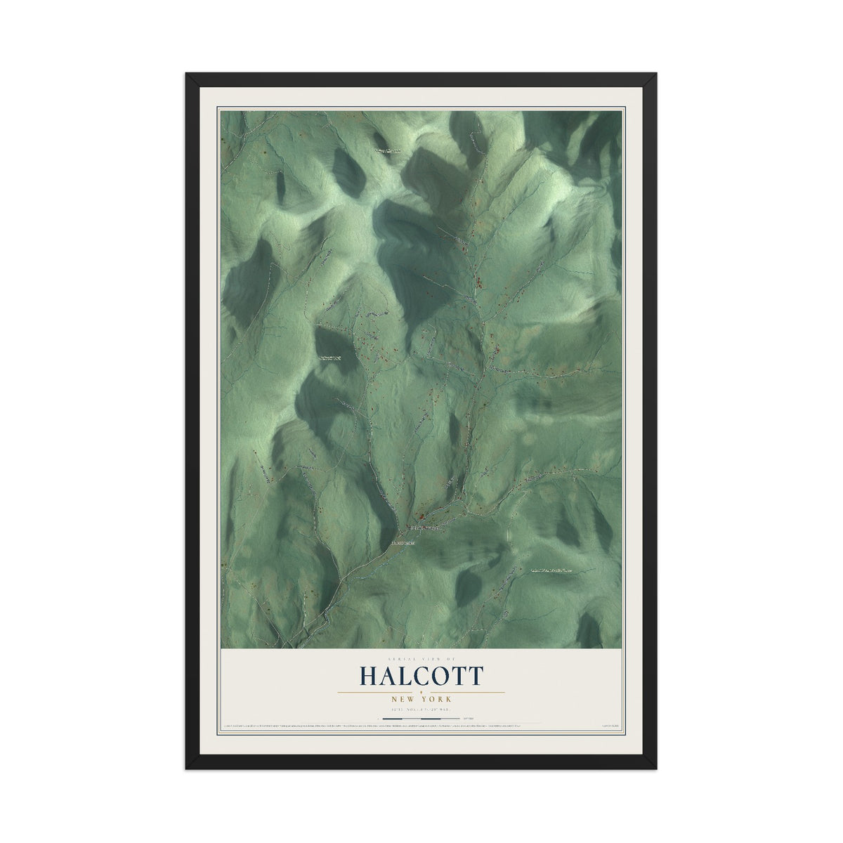 Halcott, New York map print, 12" x 18" W/ Black Ayous Wood Frame mockup