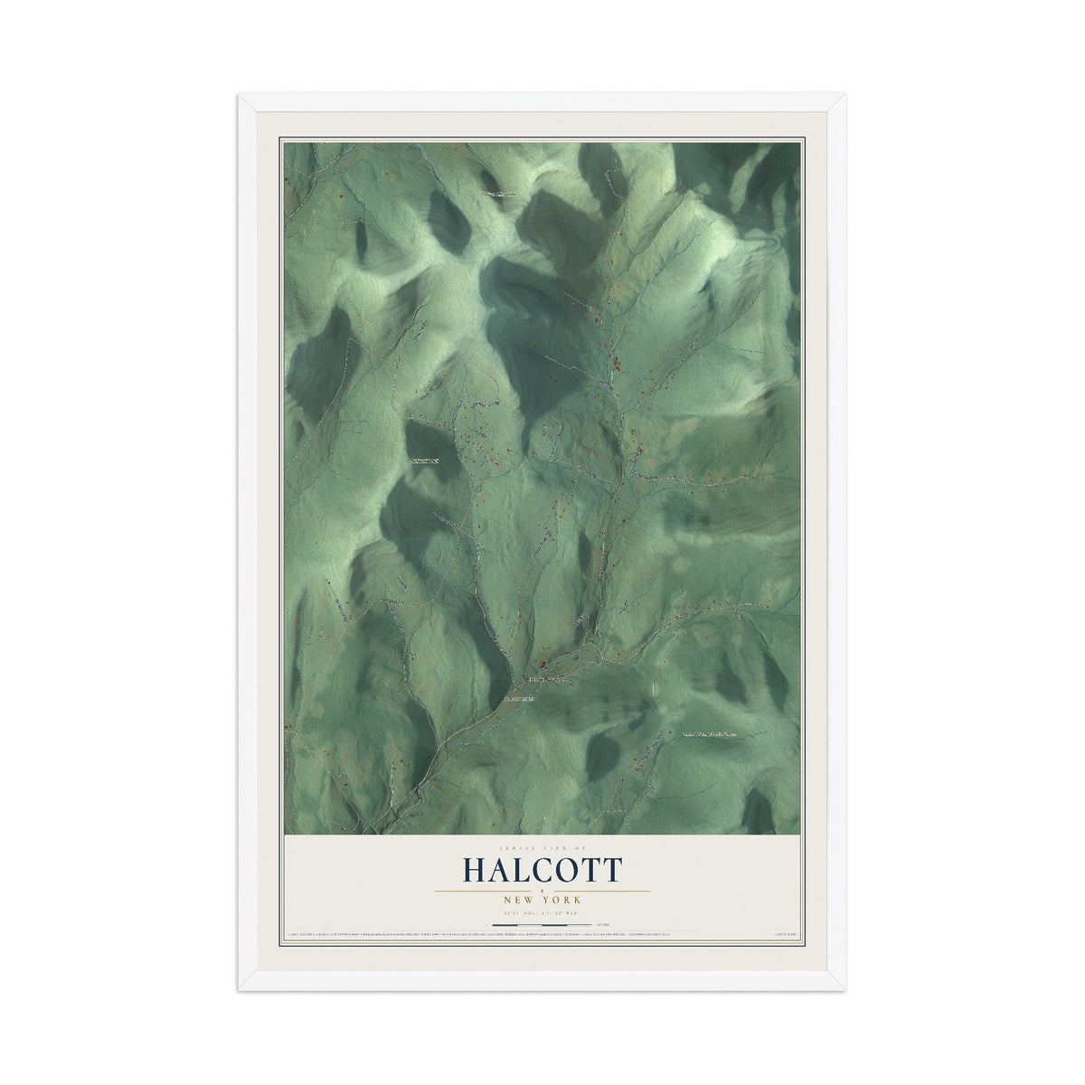 Halcott, New York map print, 12" x 18" W/ White Ayous Wood Frame mockup