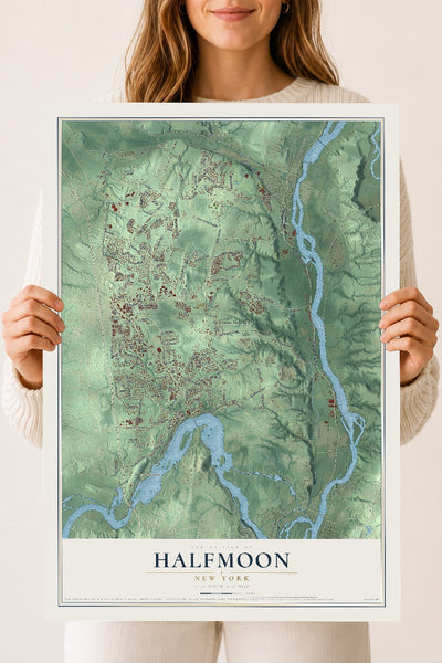 Halfmoon, New York map print, 18" x 24" Archival Matte Print mockup