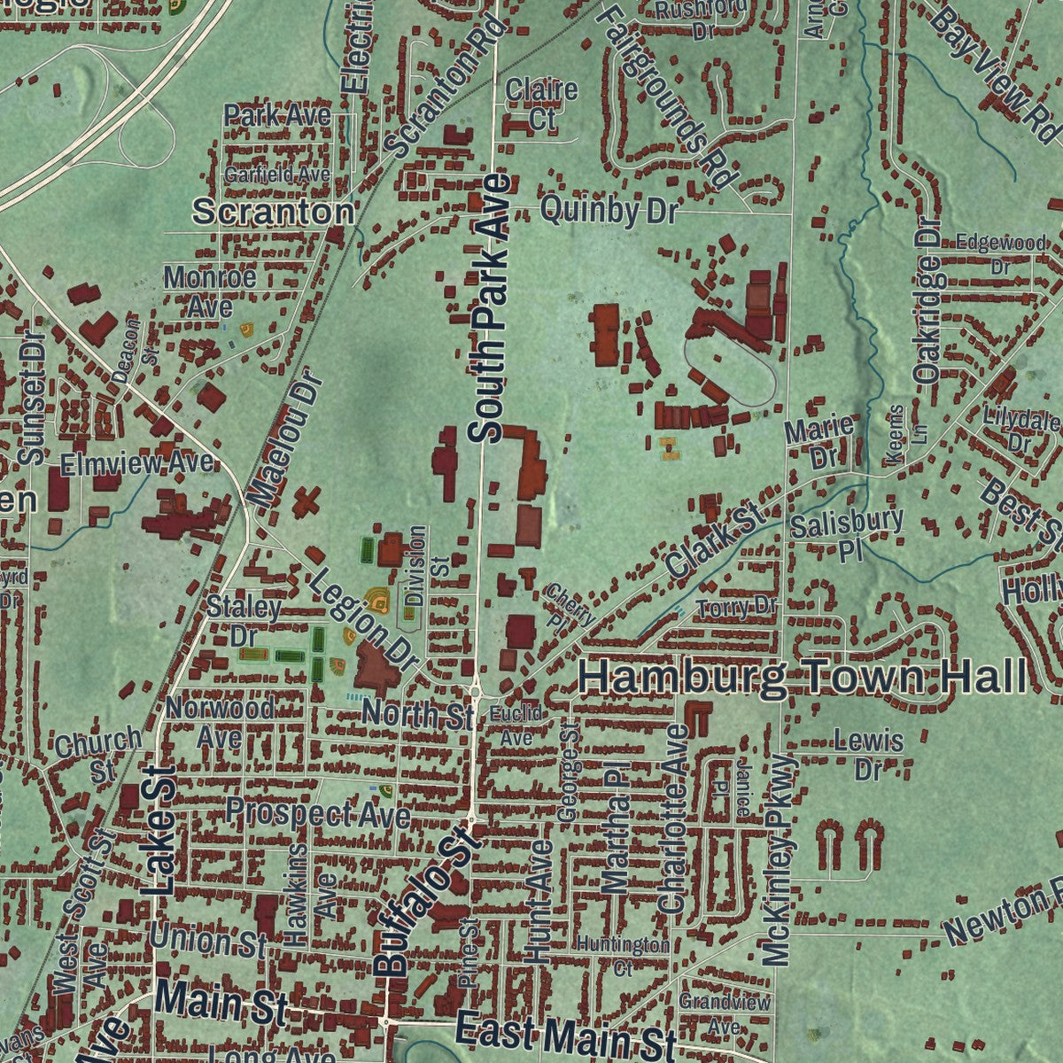 Close-up 1 of the Hamburg, New York map artwork