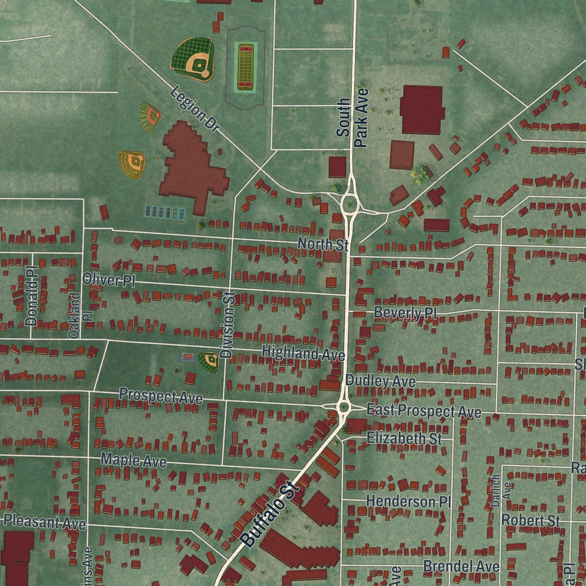 Close-up 1 of the Hamburg, New York map artwork
