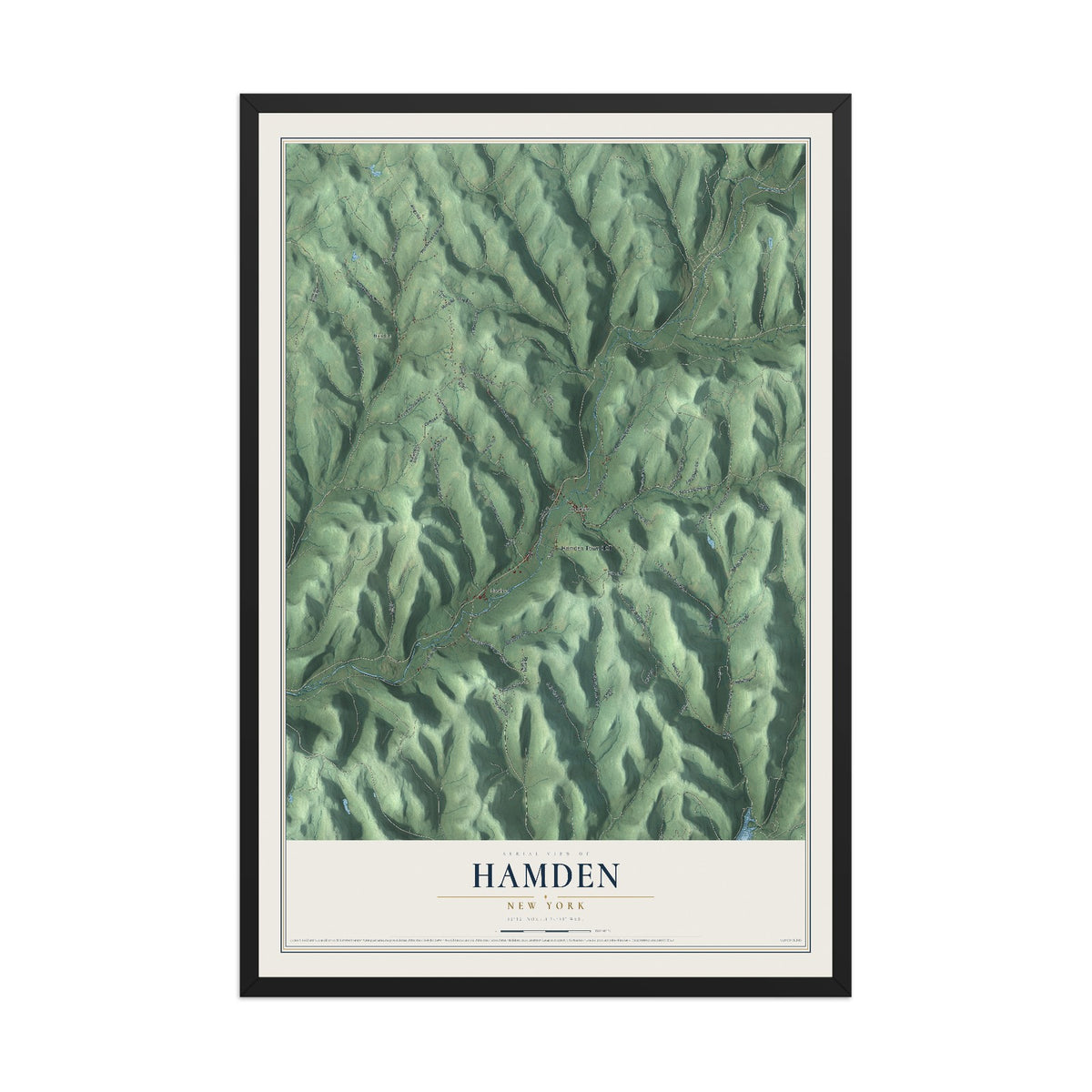 Hamden, New York map print, 12" x 18" W/ Black Ayous Wood Frame mockup