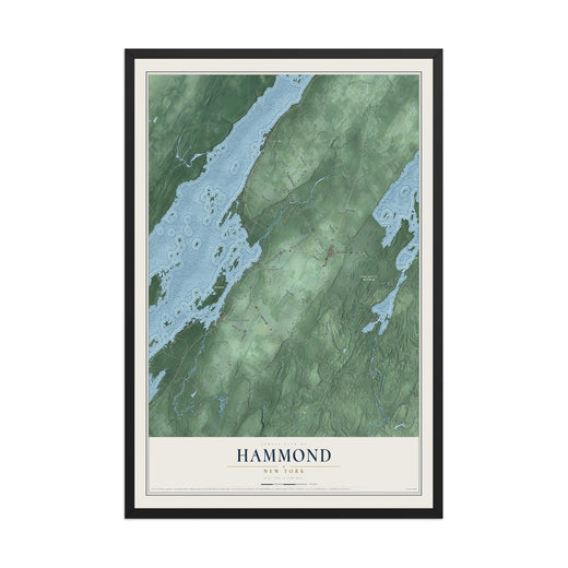 Map of Hammond, New York, 12 x 18 inch print in a black wood frame