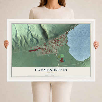 Hammondsport, New York map print, 24" x 36" W/ White Ayous Wood Frame mockup