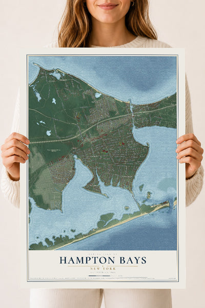 Hampton Bays, New York map print, 18" x 24" Archival Matte Print mockup