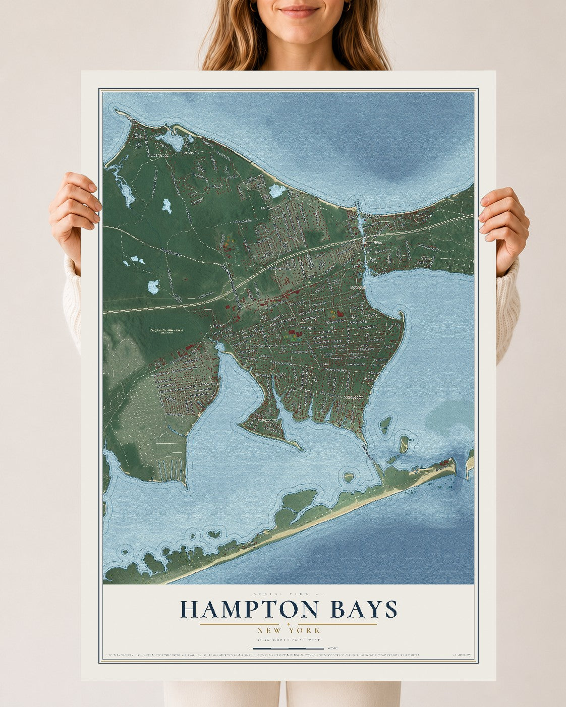 Hampton Bays, New York map print, 24" x 36" Archival Matte Print mockup