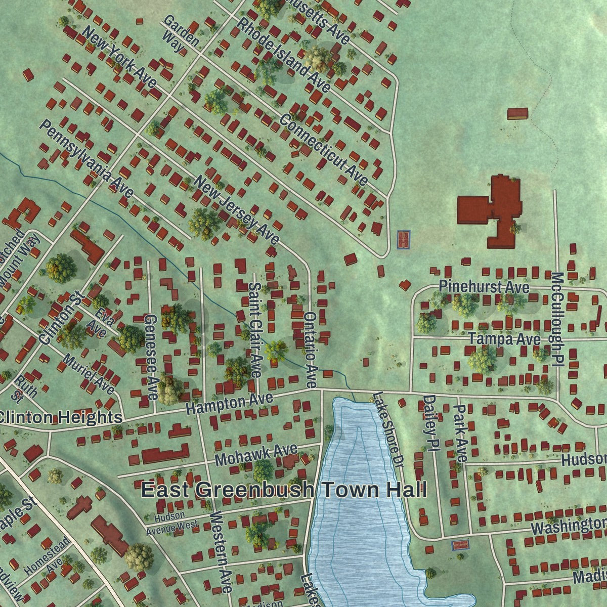 Close-up 1 of the Hampton Manor, New York map artwork