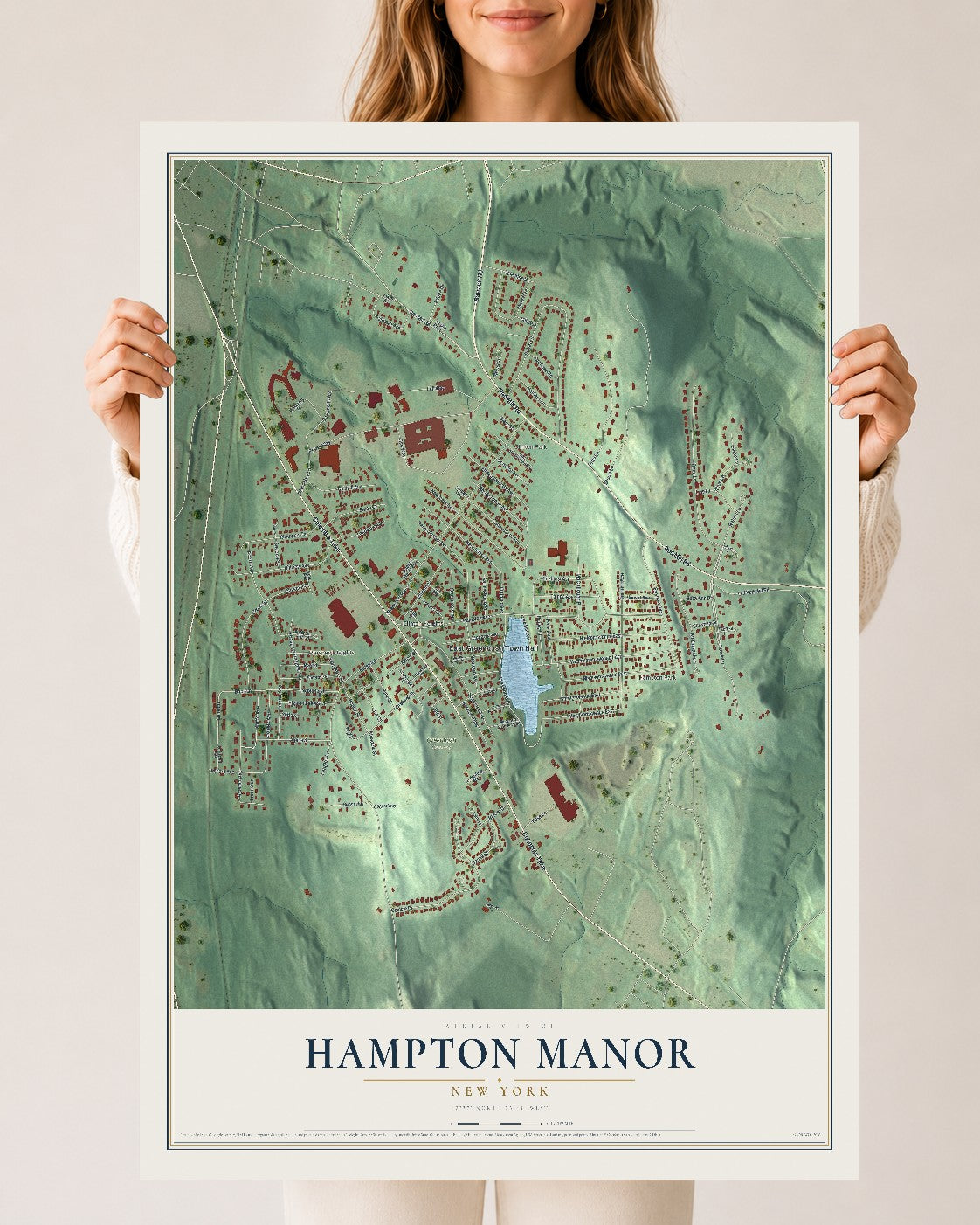 Hampton Manor, New York map print, 24" x 36" Archival Matte Print mockup