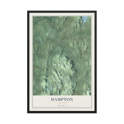 Hampton, New York map print, 12" x 18" W/ Black Ayous Wood Frame mockup
