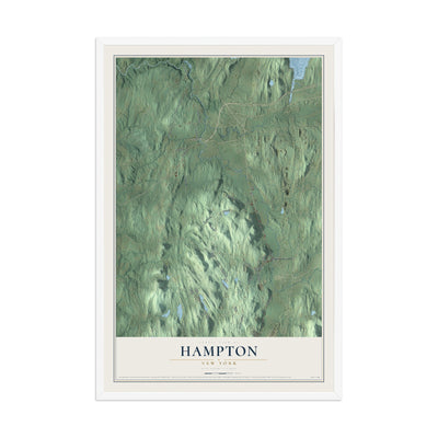 Hampton, New York map print, 12" x 18" W/ White Ayous Wood Frame mockup
