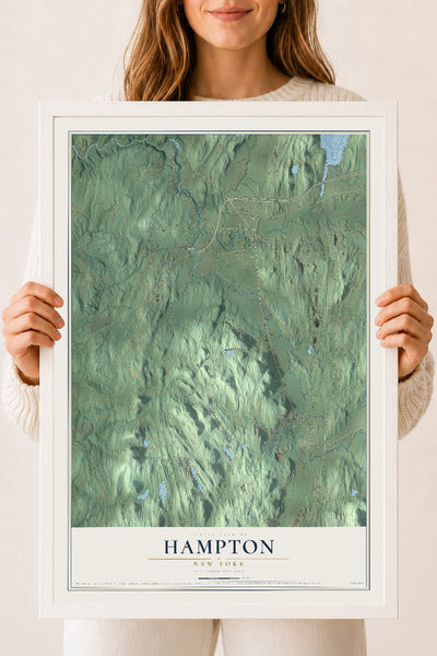 Hampton, New York map print, 18" x 24" W/ White Ayous Wood Frame mockup
