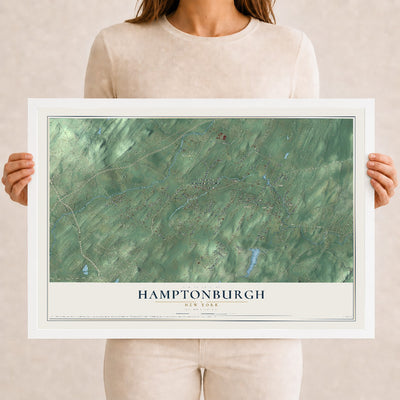 Hamptonburgh, New York map print, 12" x 18" W/ White Ayous Wood Frame mockup
