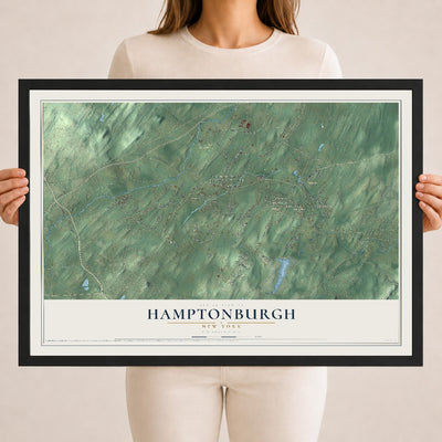 Hamptonburgh, New York map print, 18" x 24" W/ Black Ayous Wood Frame mockup