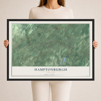 Hamptonburgh, New York map print, 24" x 36" W/ Black Ayous Wood Frame mockup