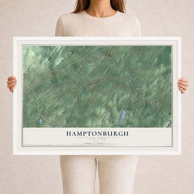 Hamptonburgh, New York map print, 24" x 36" W/ White Ayous Wood Frame mockup