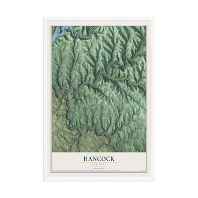 Hancock, New York map print, 12" x 18" W/ White Ayous Wood Frame mockup