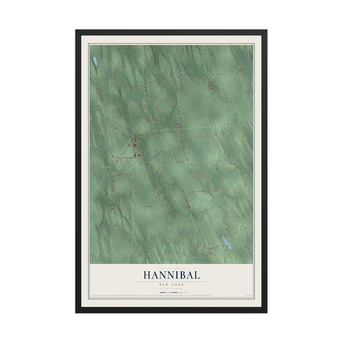 Hannibal, New York map print, 12" x 18" W/ Black Ayous Wood Frame mockup