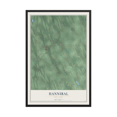 Hannibal, New York map print, 12" x 18" W/ Black Ayous Wood Frame mockup