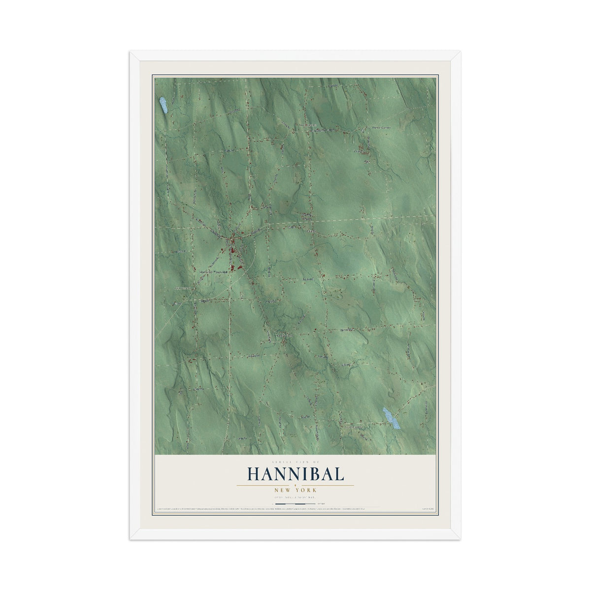 Hannibal, New York map print, 12" x 18" W/ White Ayous Wood Frame mockup