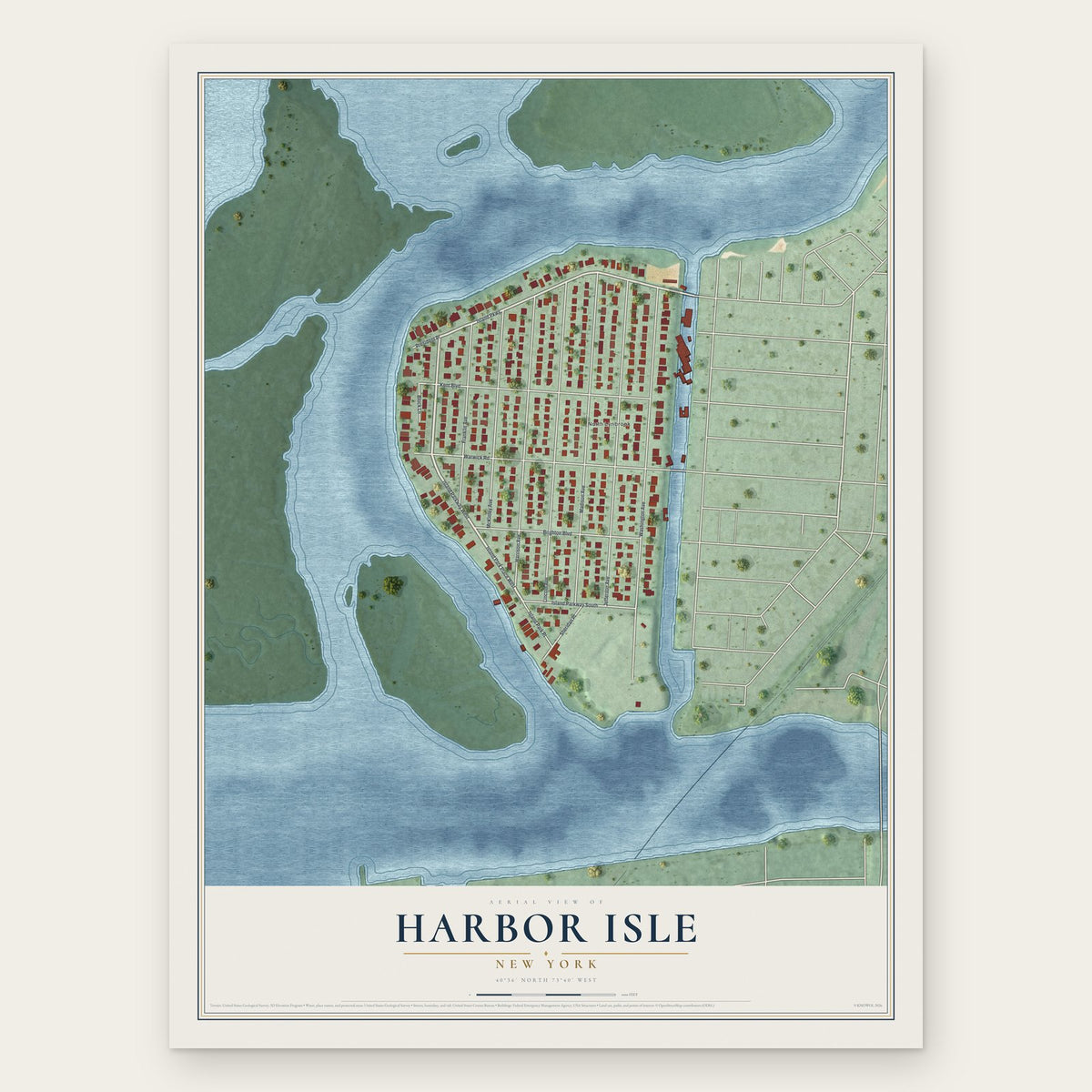 Harbor Isle, New York map print, the full design