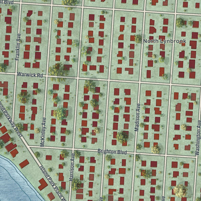 Close-up of the map of Harbor Isle, New York print showing street and building detail