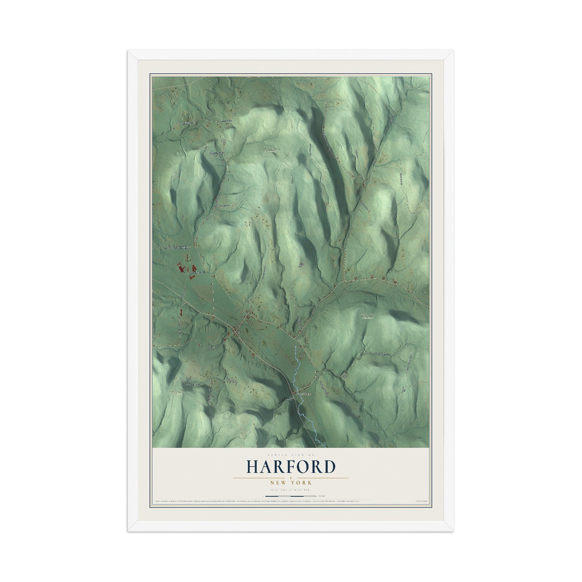 Harford, New York map print, 12" x 18" W/ White Ayous Wood Frame mockup