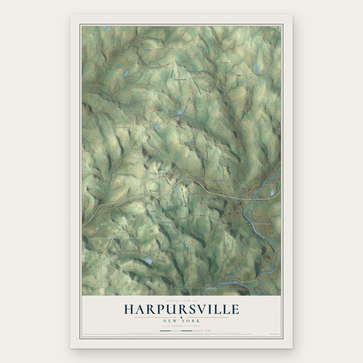 Harpursville, New York map print, the full design