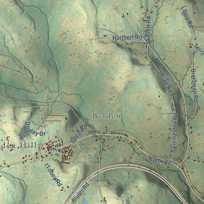 Close-up of the map of Harpursville, New York print showing street and building detail