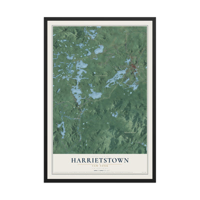 Harrietstown, New York map print, 12" x 18" W/ Black Ayous Wood Frame mockup