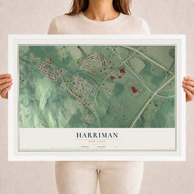 Harriman, New York map print, 18" x 24" W/ White Ayous Wood Frame mockup