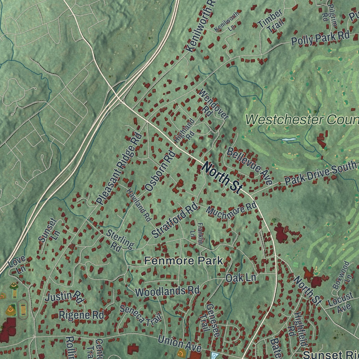 Close-up 2 of the Harrison, New York map artwork