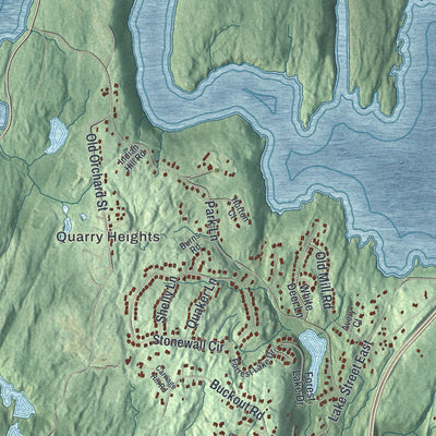 Close-up of the map of the Town of Harrison, New York print showing street and building detail