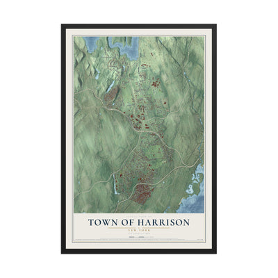 Map of the Town of Harrison, New York, 12 x 18 inch print in a black wood frame