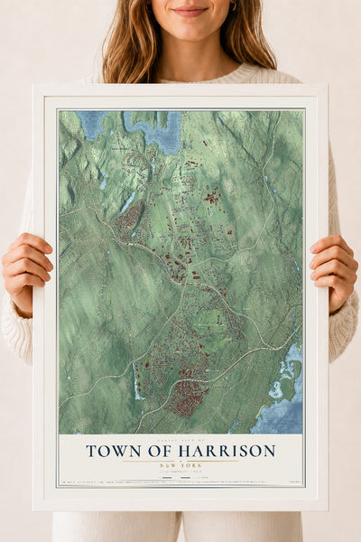 Map of the Town of Harrison, New York, 18 x 24 inch print in a white wood frame