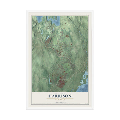 Harrison, New York map print, 12" x 18" W/ White Ayous Wood Frame mockup