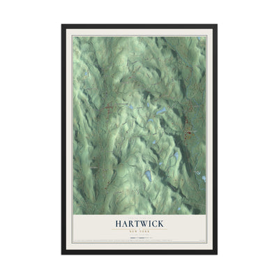 Hartwick, New York map print, 12" x 18" W/ Black Ayous Wood Frame mockup