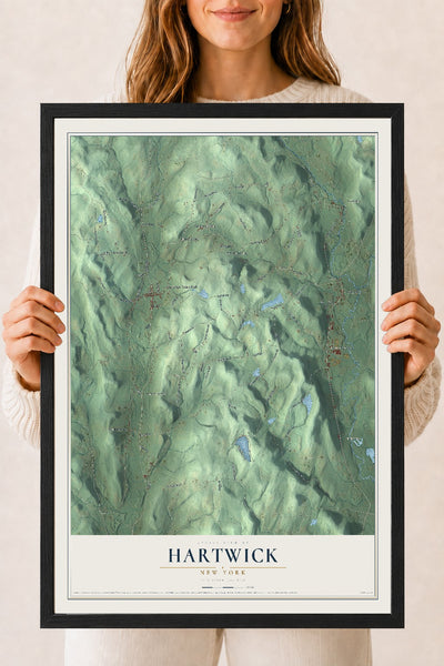 Hartwick, New York map print, 18" x 24" W/ Black Ayous Wood Frame mockup