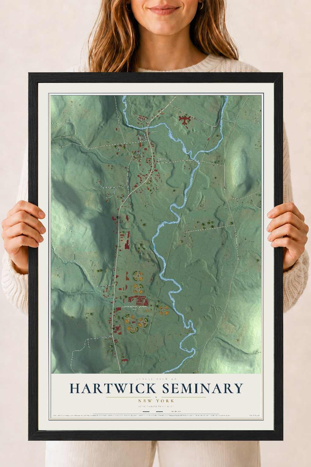 Hartwick Seminary, New York map print, 18" x 24" W/ Black Ayous Wood Frame mockup