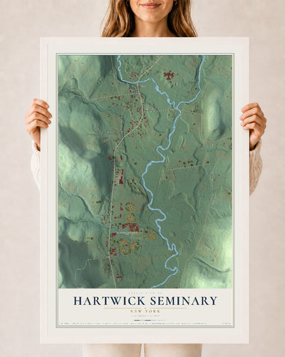 Hartwick Seminary, New York map print, 24" x 36" W/ White Ayous Wood Frame mockup