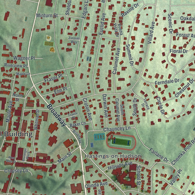 Close-up 1 of the Hastings-on-Hudson, New York map artwork