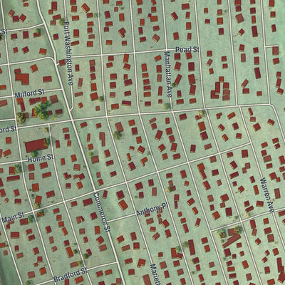 Close-up of the map of Hawthorne, New York print showing street and building detail