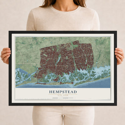 Hempstead, New York map print, 12" x 18" W/ Black Ayous Wood Frame mockup