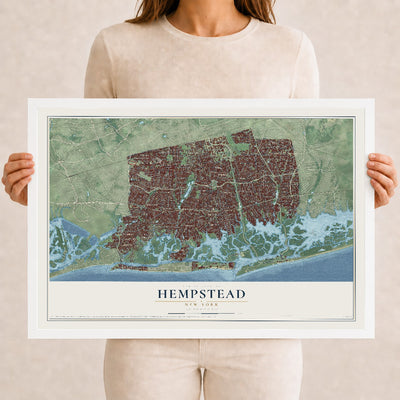 Hempstead, New York map print, 12" x 18" W/ White Ayous Wood Frame mockup