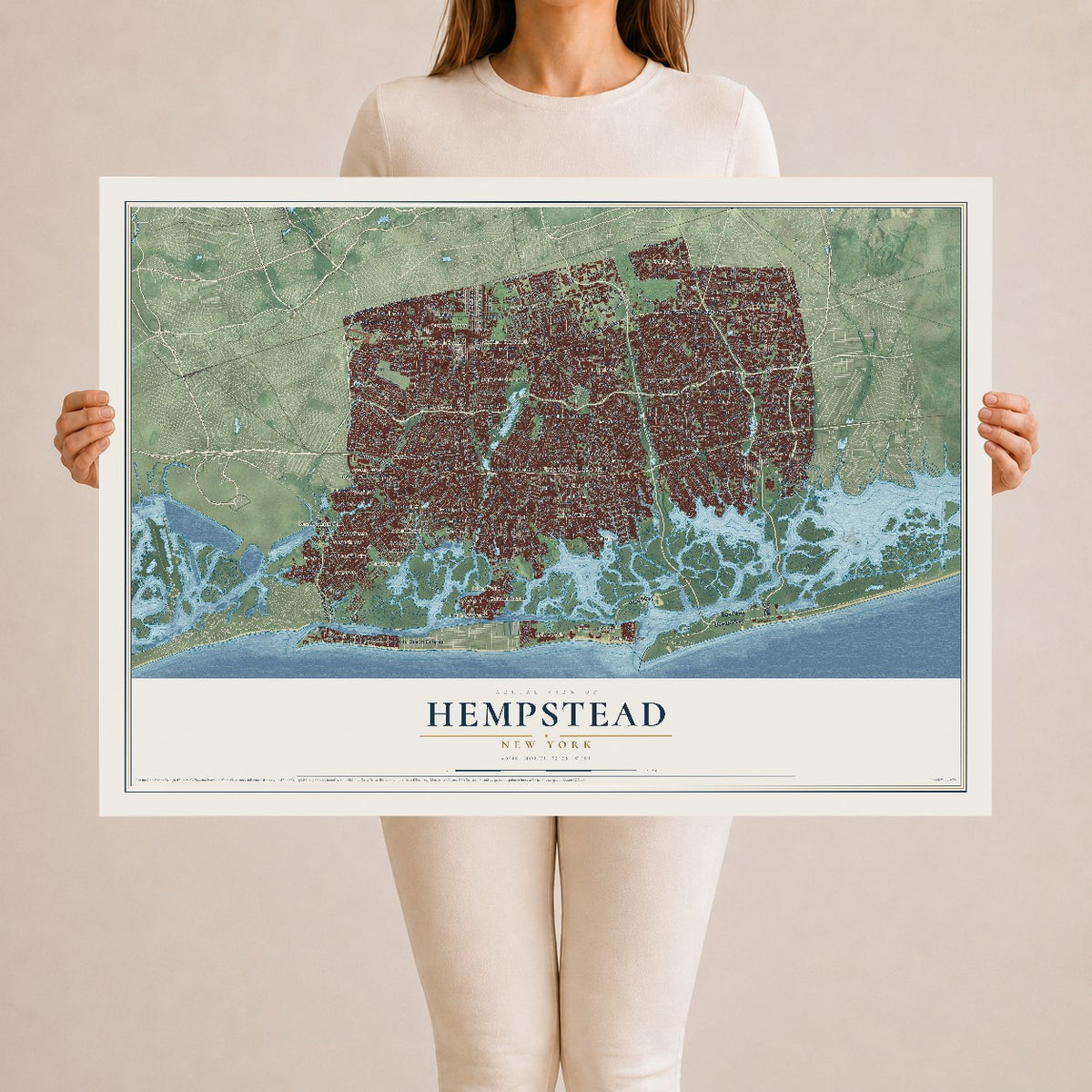 Hempstead, New York map print, 24" x 36" Archival Matte Print mockup
