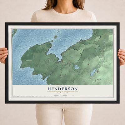 Henderson, New York map print, 18" x 24" W/ Black Ayous Wood Frame mockup