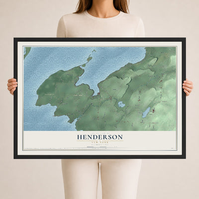 Henderson, New York map print, 24" x 36" W/ Black Ayous Wood Frame mockup