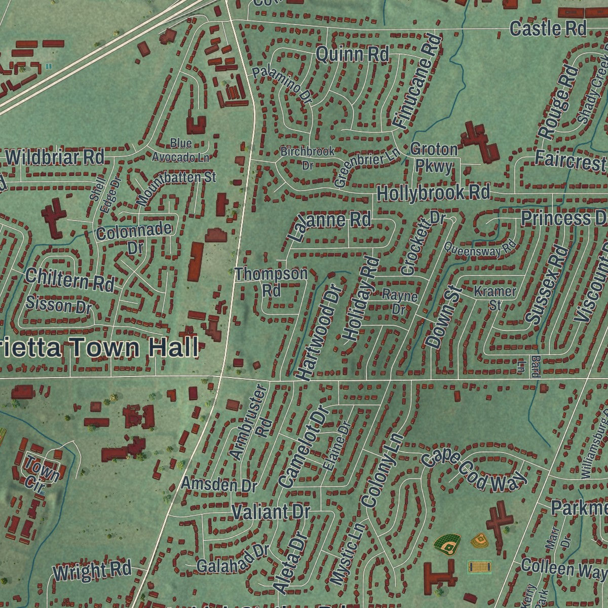 Close-up 1 of the Henrietta, New York map artwork