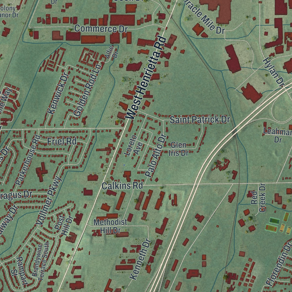 Close-up 2 of the Henrietta, New York map artwork